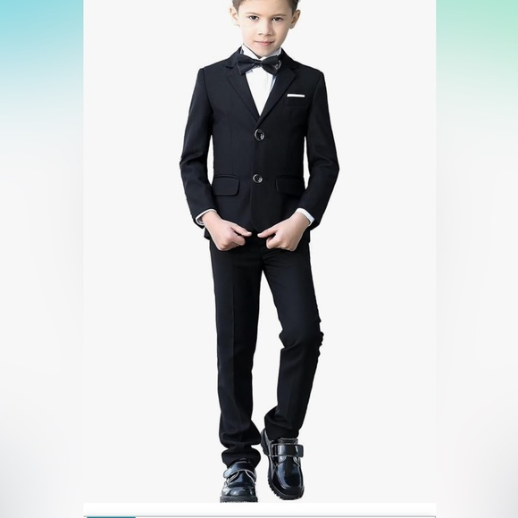 Other - NWT YuanLu Boys black Formal Suits 5 Piece Slim Fit red bow tie
